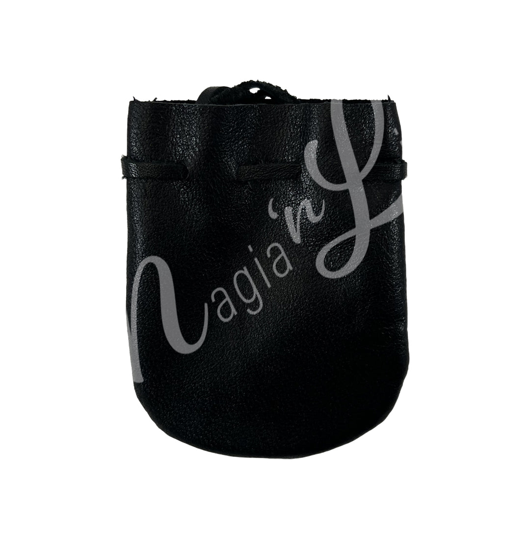 A black bag made of leather.