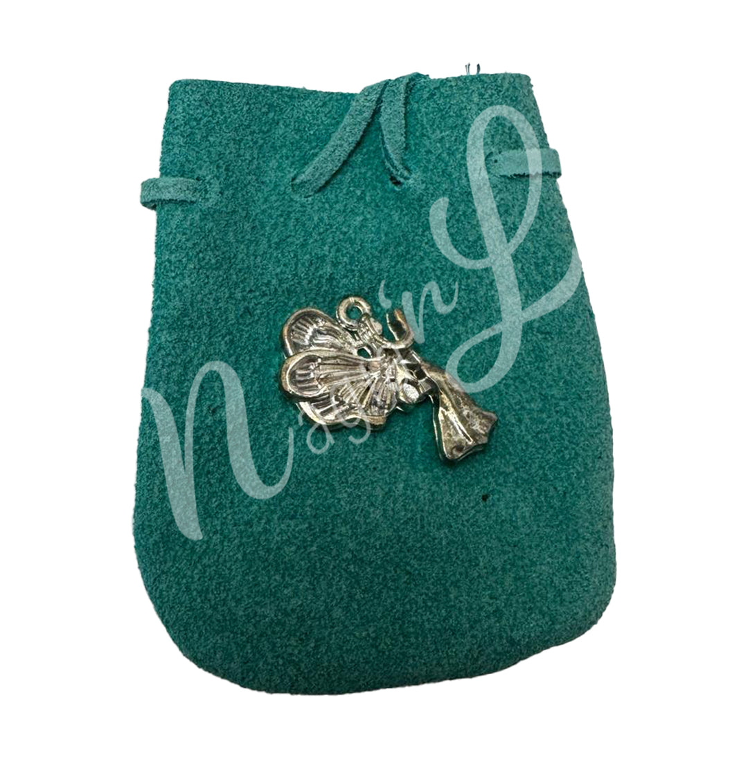 Pouch Suede Rounded with Charm 3.25 X 2.75"