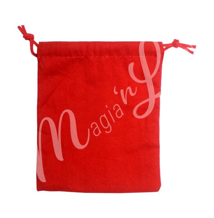 A red bag made of cotton.