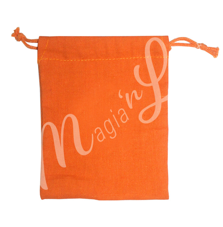 An orange bag made of cotton.