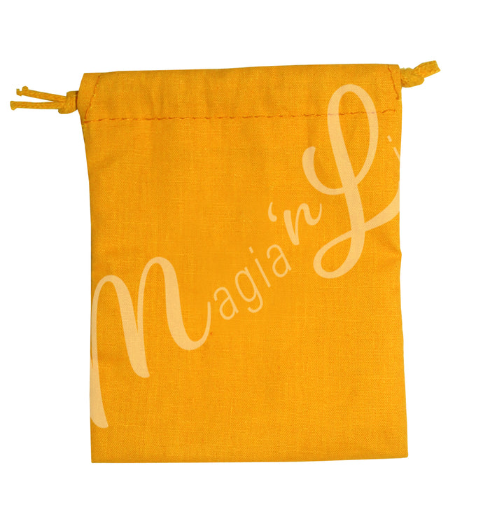 A yellow bag made of cotton.