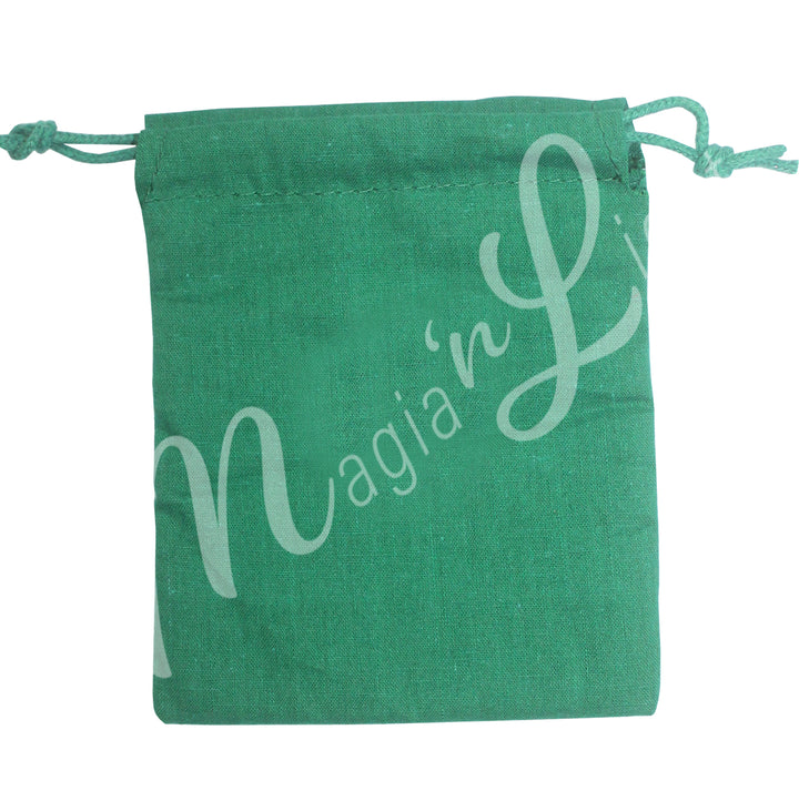 A green bag made of cotton.