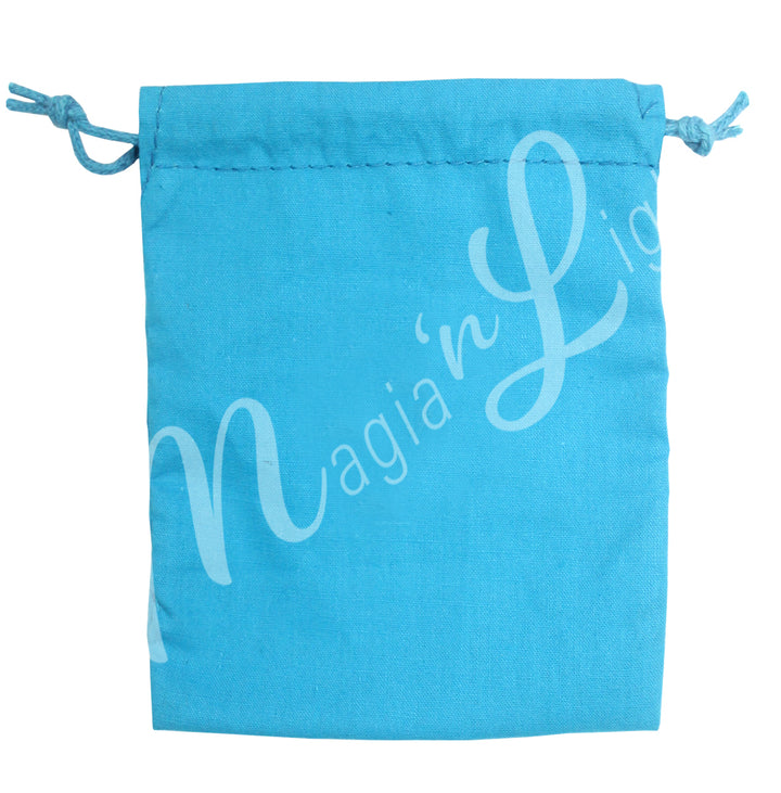 A turquoise bag made of cotton.