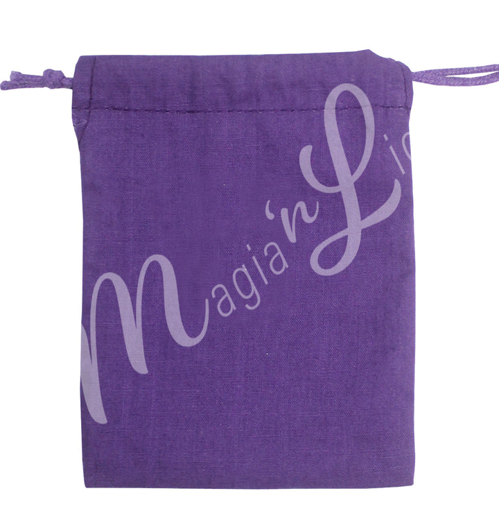A purple bag made of cotton.