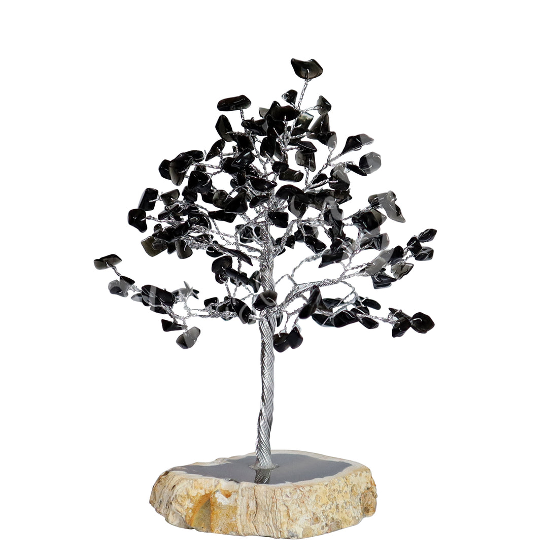 Gem Tree Obsidian Black with Agate Base 160 beads 7.5"