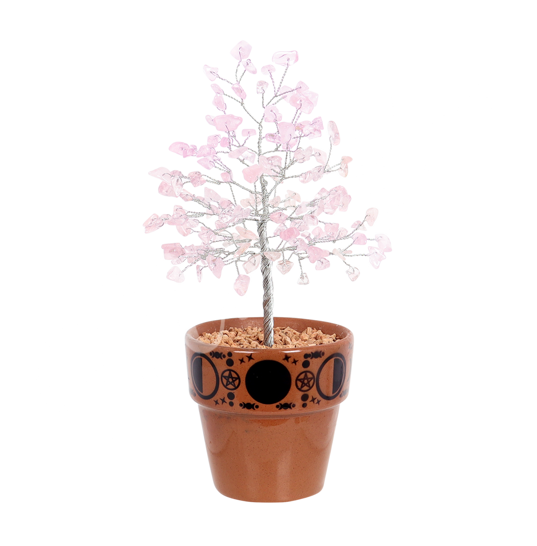 Árbol de Gemas en Maceta con Cuarzo Rosa 160 Cuentas 7-7.5"