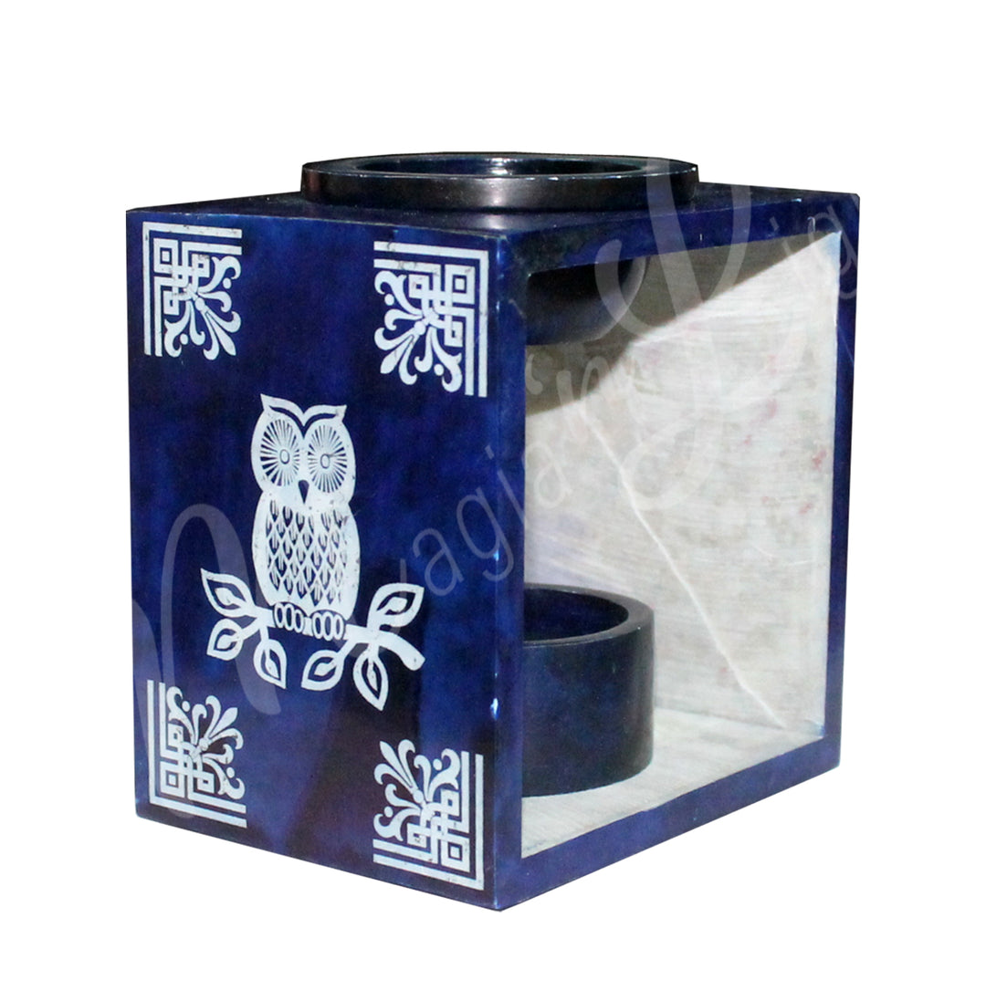 Oil Burner Navy Blue Cube w Owl
