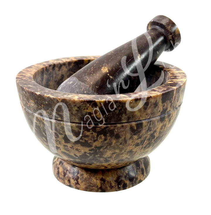 Natural soapstone mortar and pestle set.