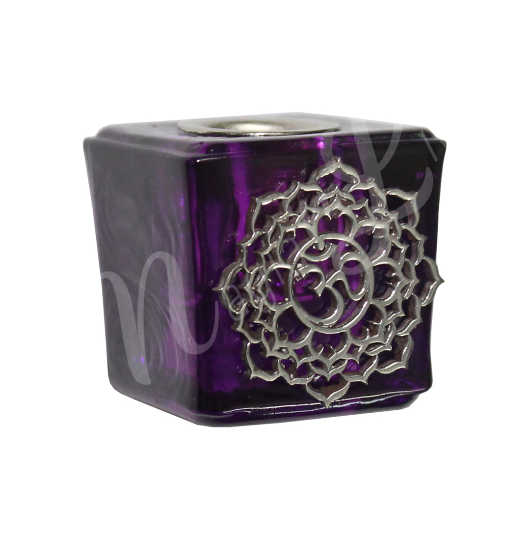 Mini Candle Holder Glass w Crown Chakra