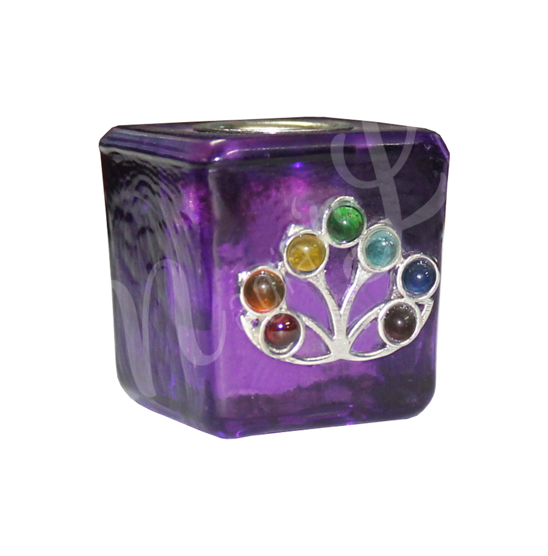 Porta Vela Mini con Flor de Loto de Chakras