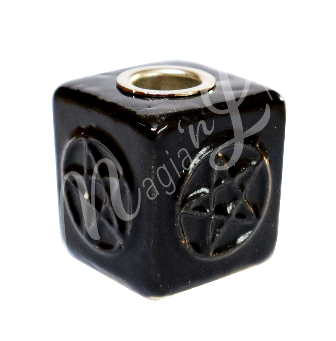 Porta Vela Mini de Cerámica Negra con Pentáculo 1,2 X 1"
