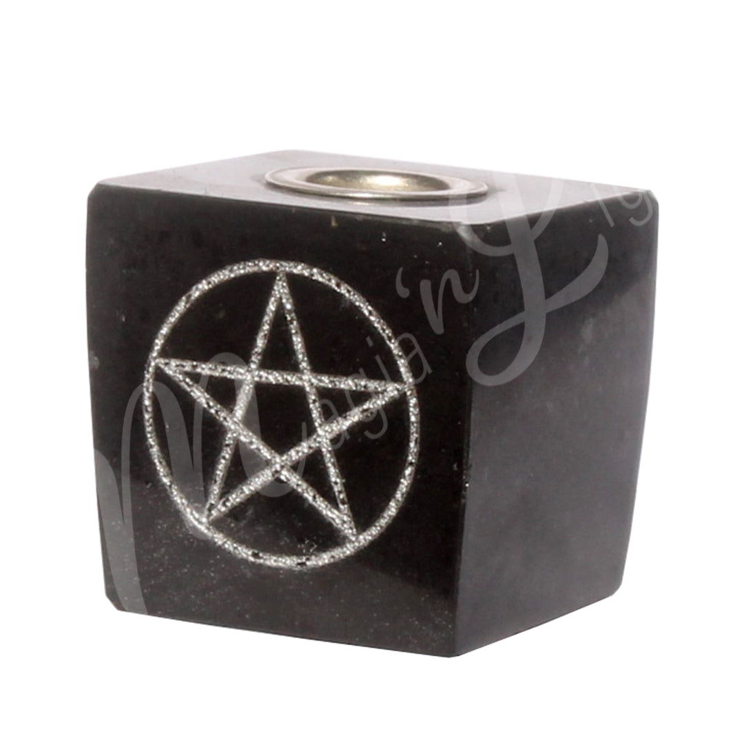 Porta Vela Mini de Turmalina Negra con Pentáculo