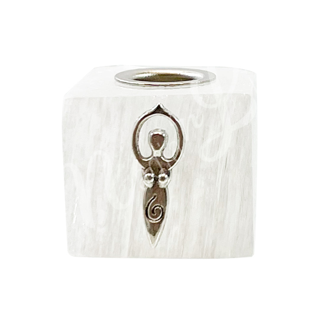 Porta Vela Mini de Selenita con Diosa