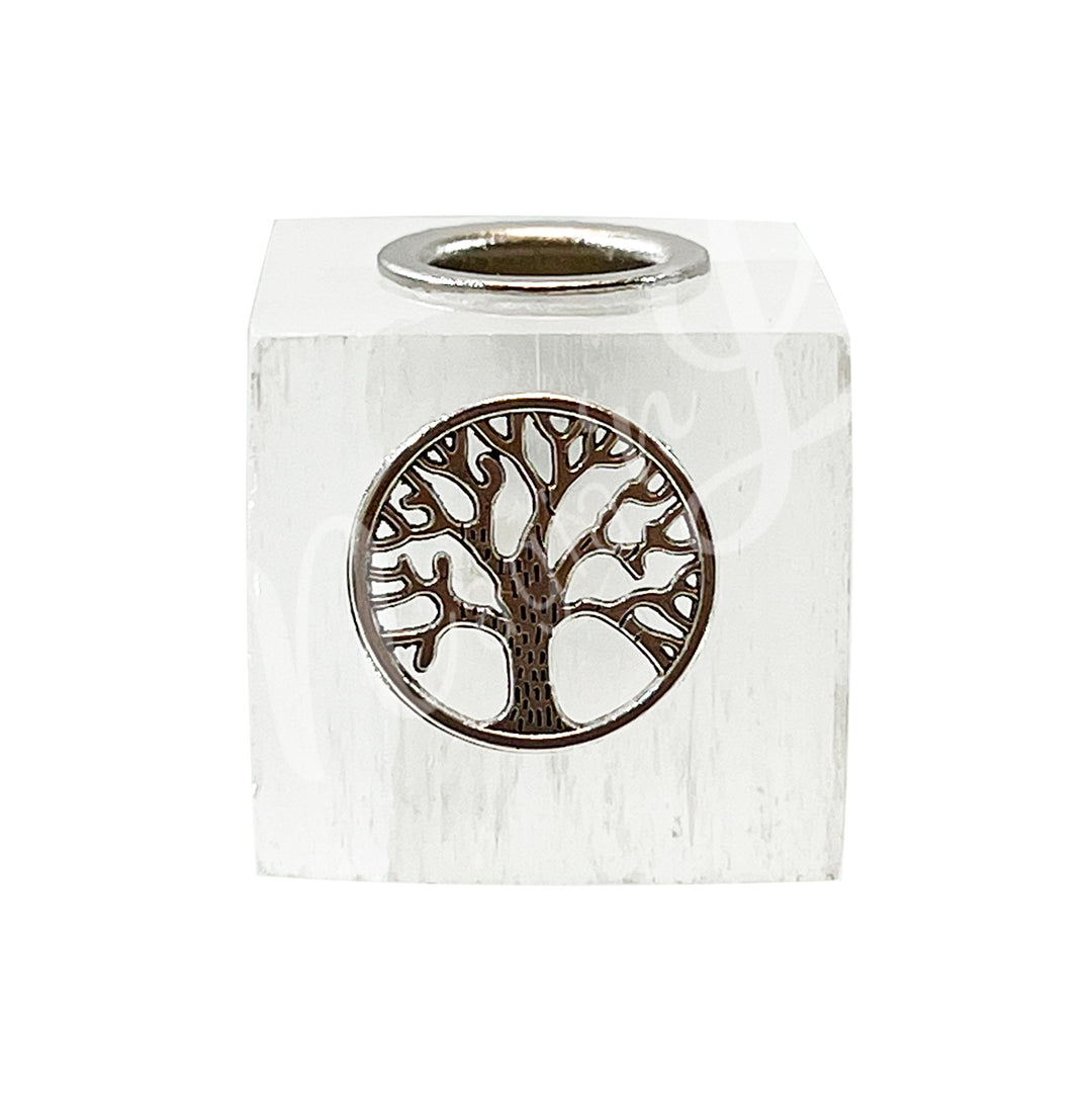 Porta Vela Mini de Selenita con Árbol de la Vida