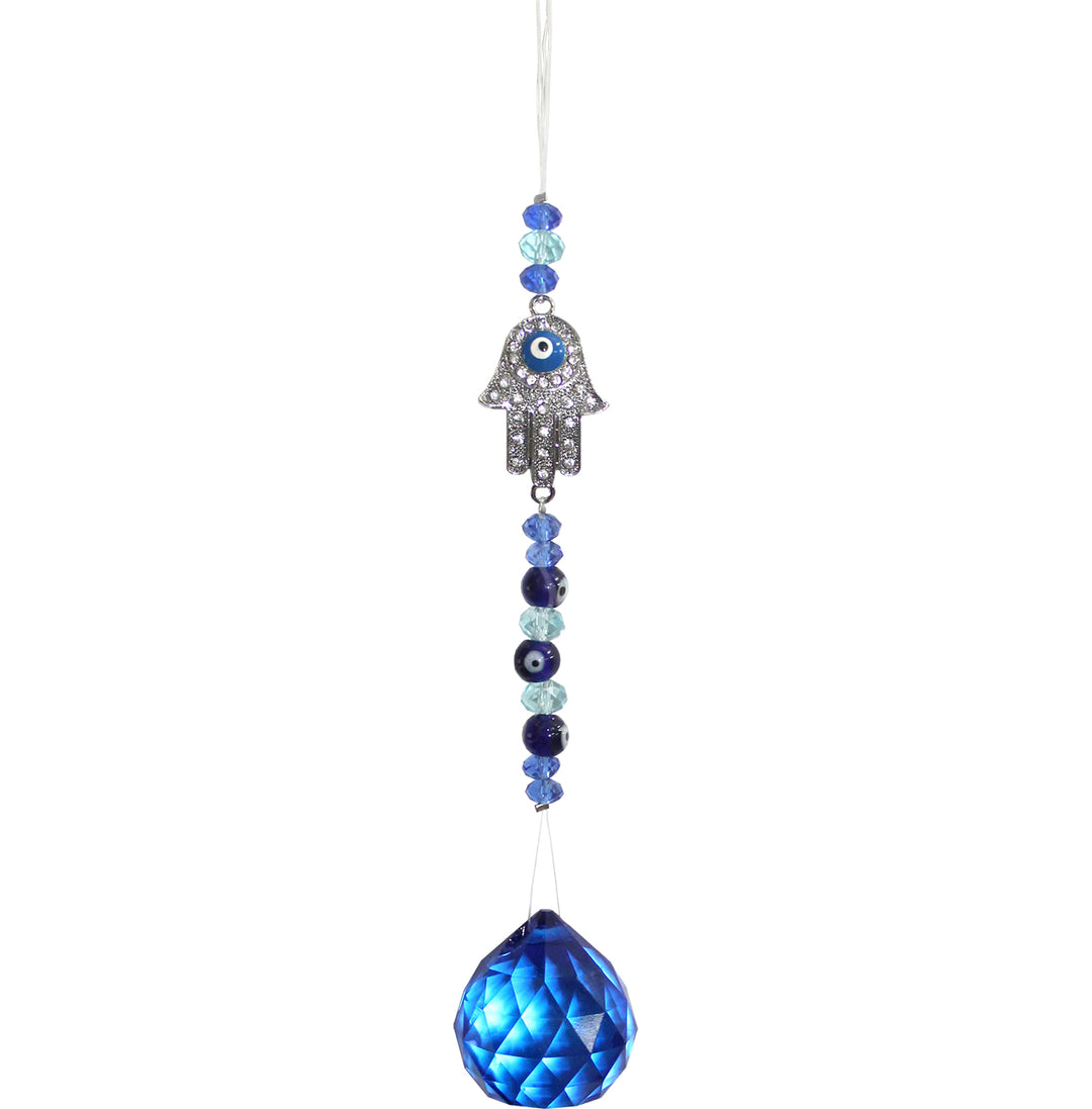 Hanging Hand of Fatima w Blue Crystal