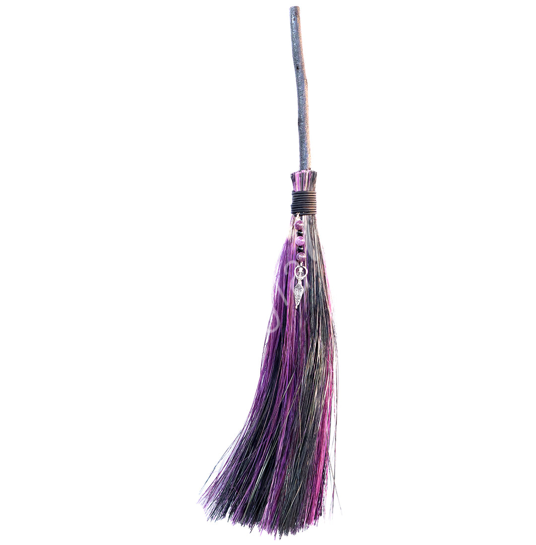 Witch's Broom Round Black & Purple with Amethyst & Goddess 18"L