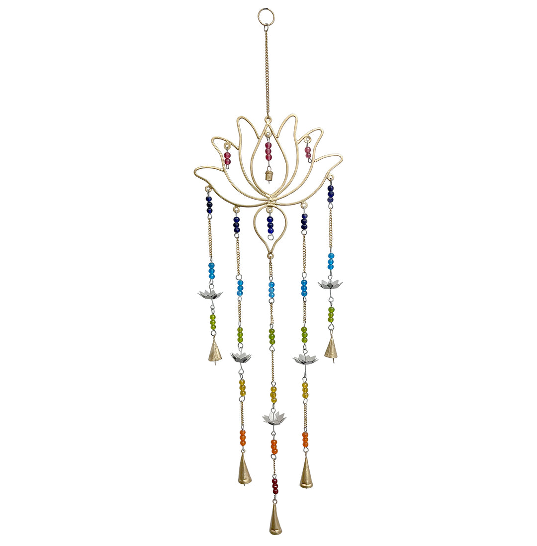 Hanging Gold Lotus w Chakra Beads
