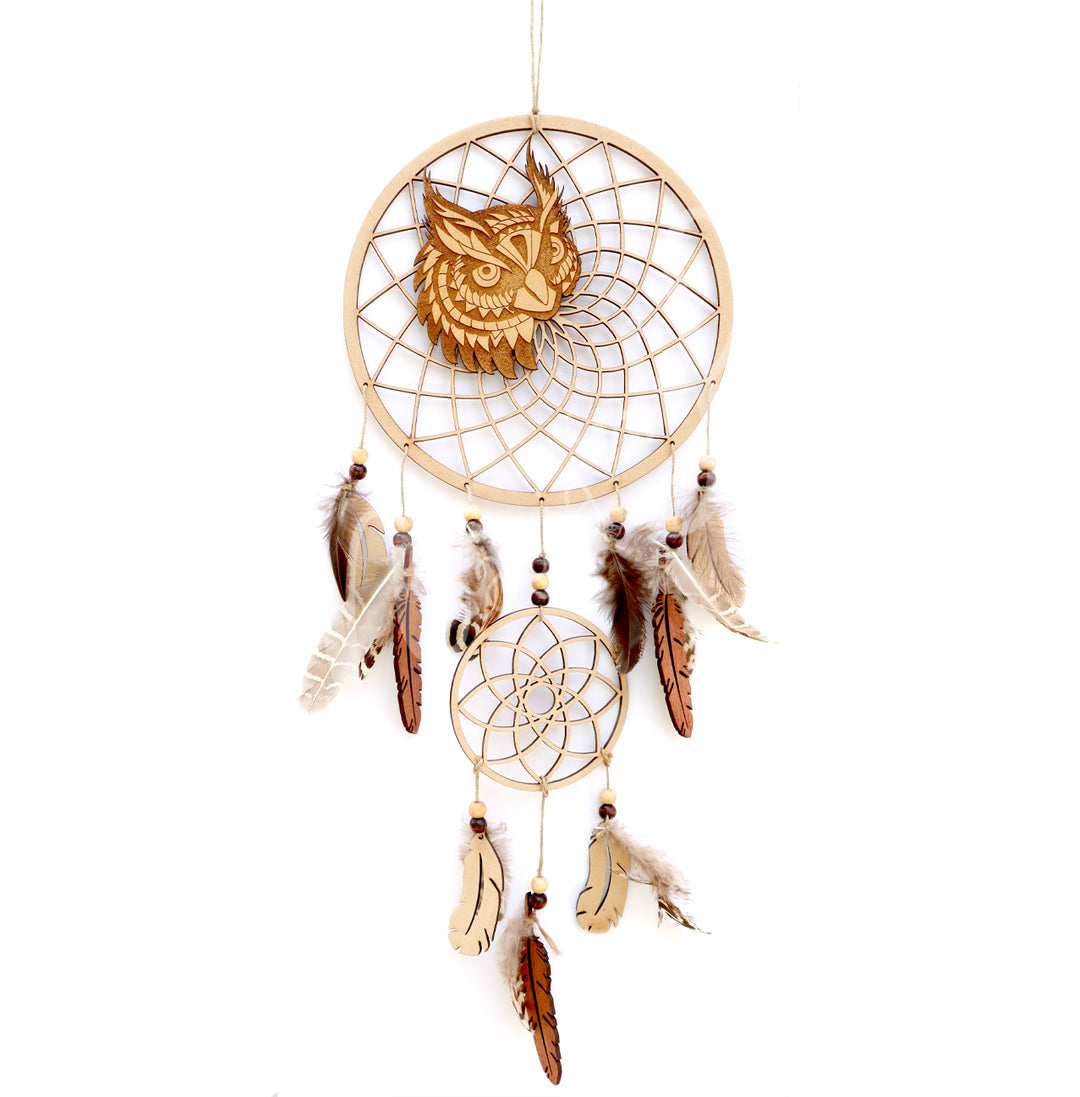 Dreamcatcher Wood w Laser Cut Owl 22"