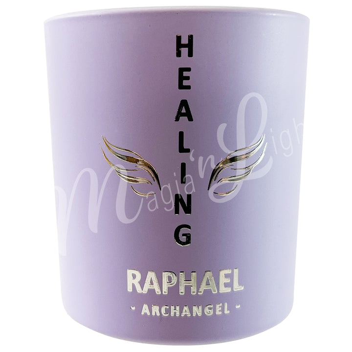 ARCHANGEL RAPHAEL CANDLE LAVENDER FOR HEALING 2.75"DIA X 3"H