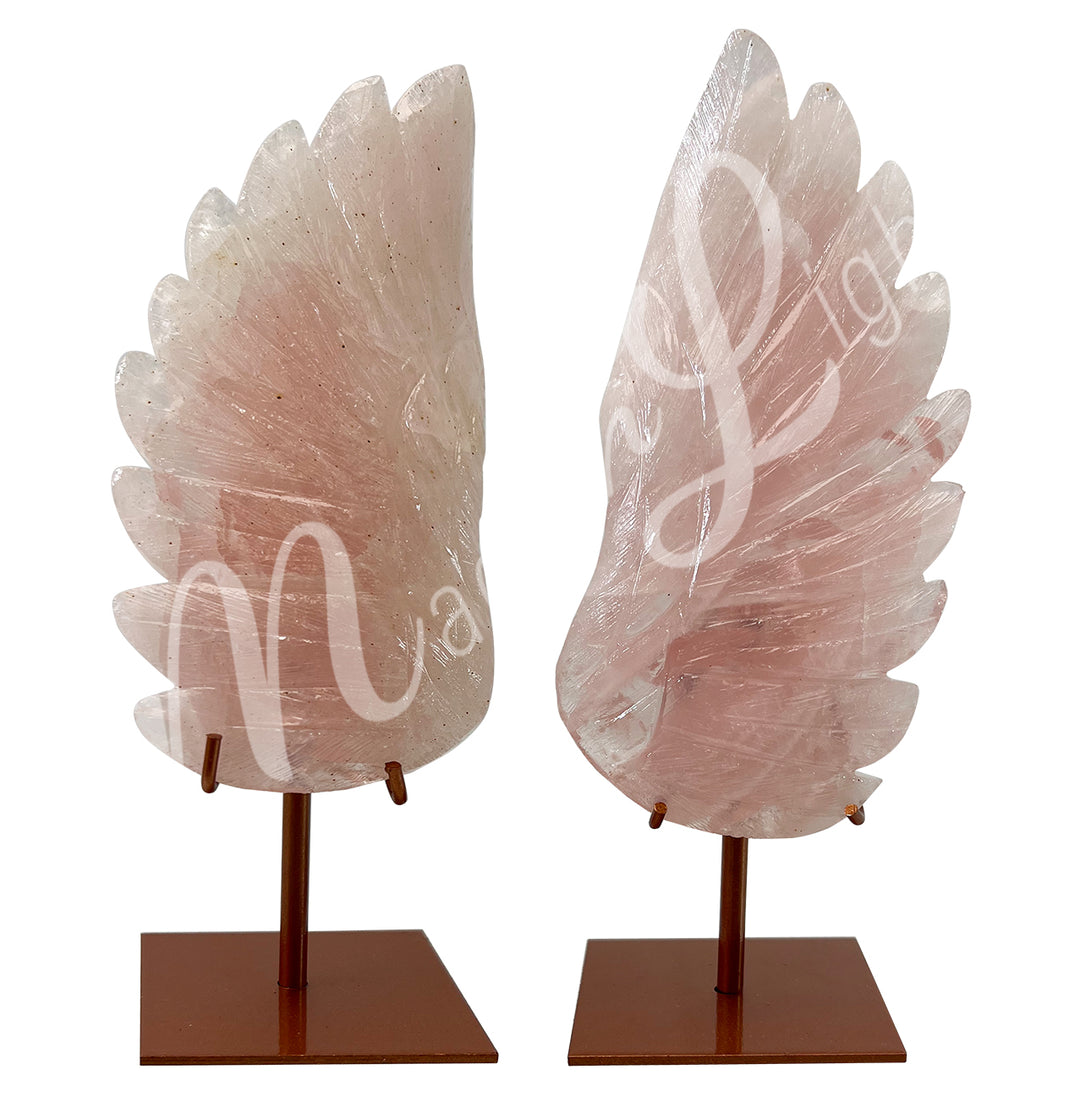 Angel Wings Rose Quartz on Stand 5.5-6.5"h