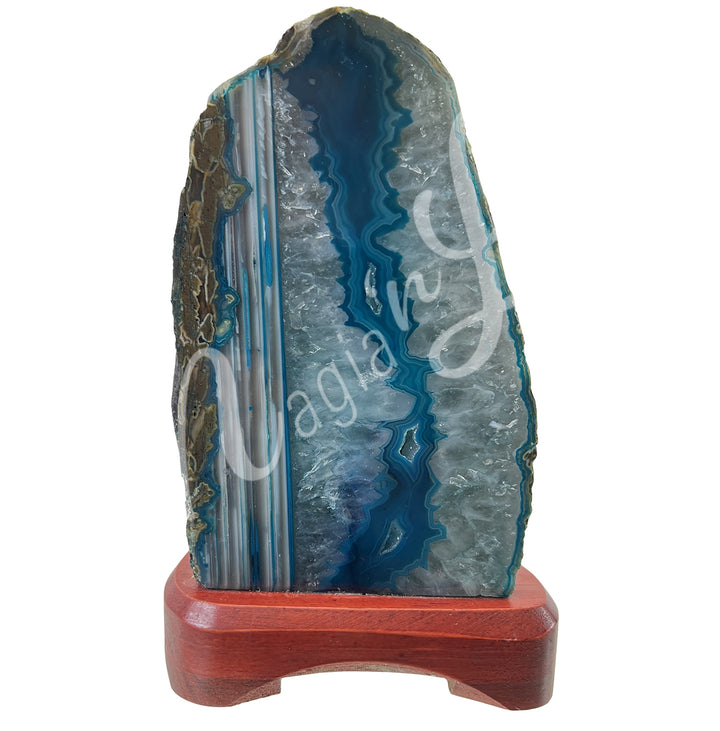 LAMP AGATE, MIXED COLORS ON WOOD BASE NO CORD 7-9"H