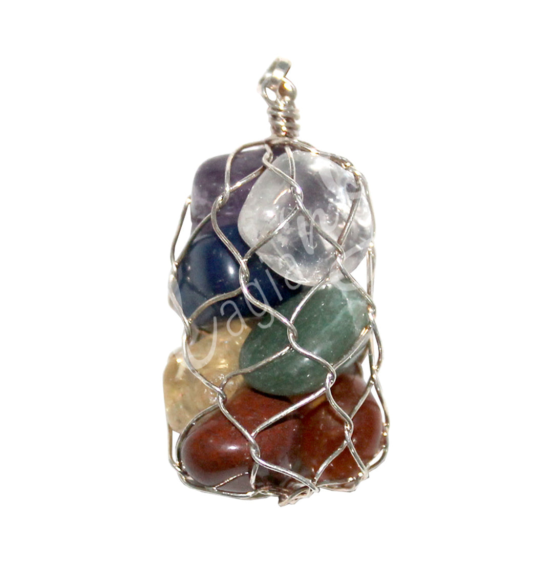 Pendant Chakra Stones in Net 1.75″
