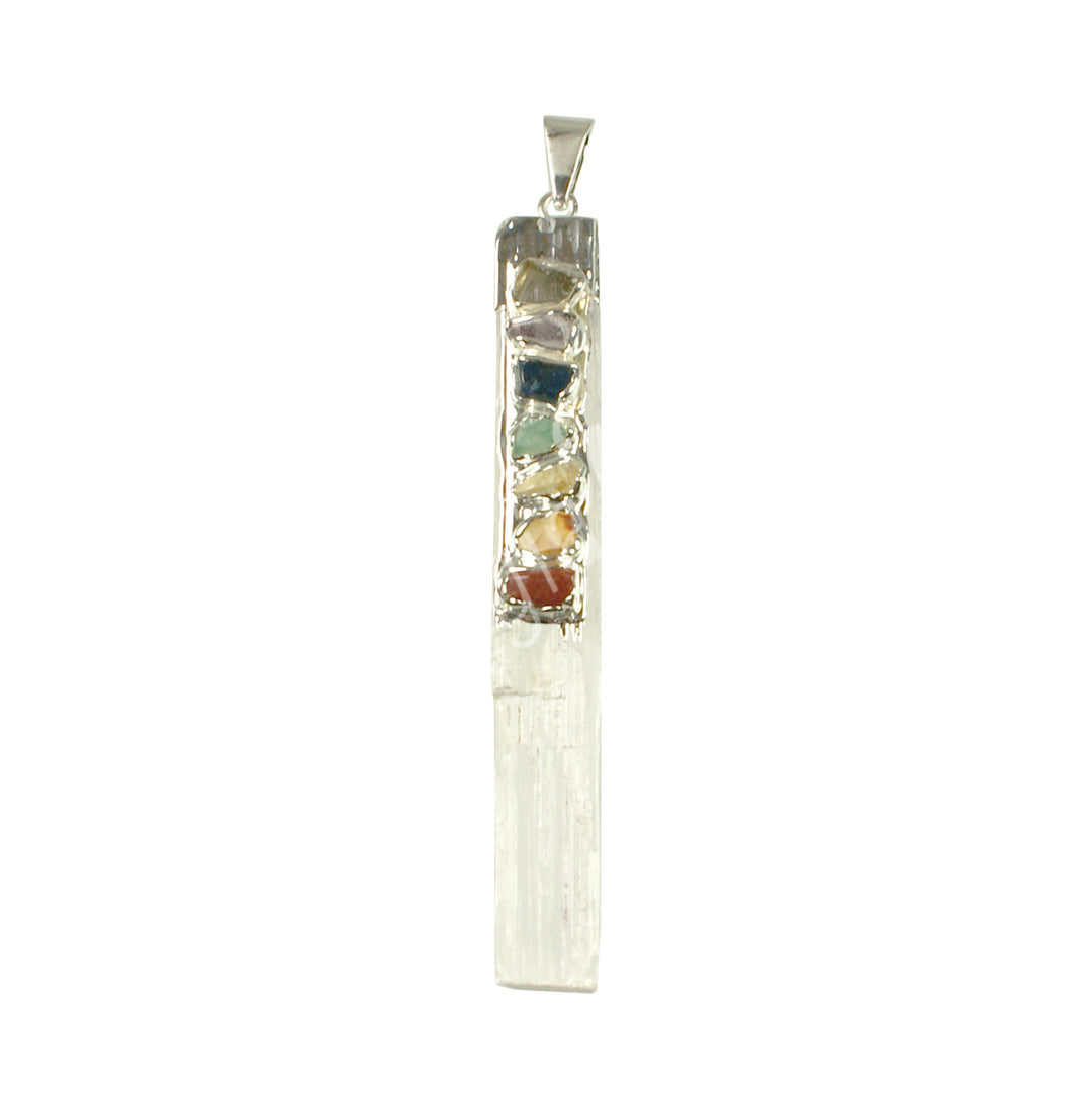 Pendant Selenite with Chakra Stones 2.5″