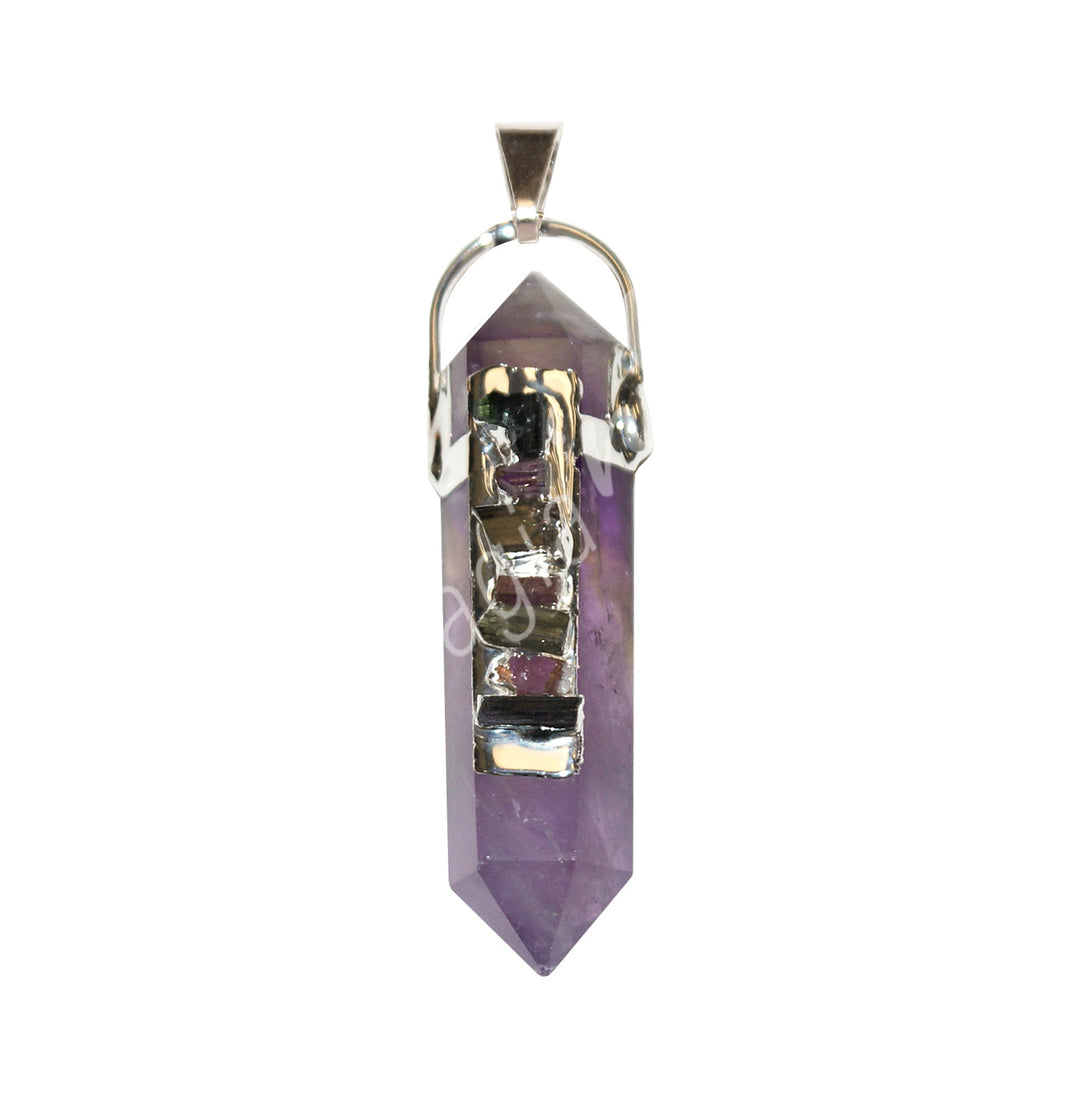 Pendant Point Double Terminated Amethyst & Faceted Tourmaline 2"