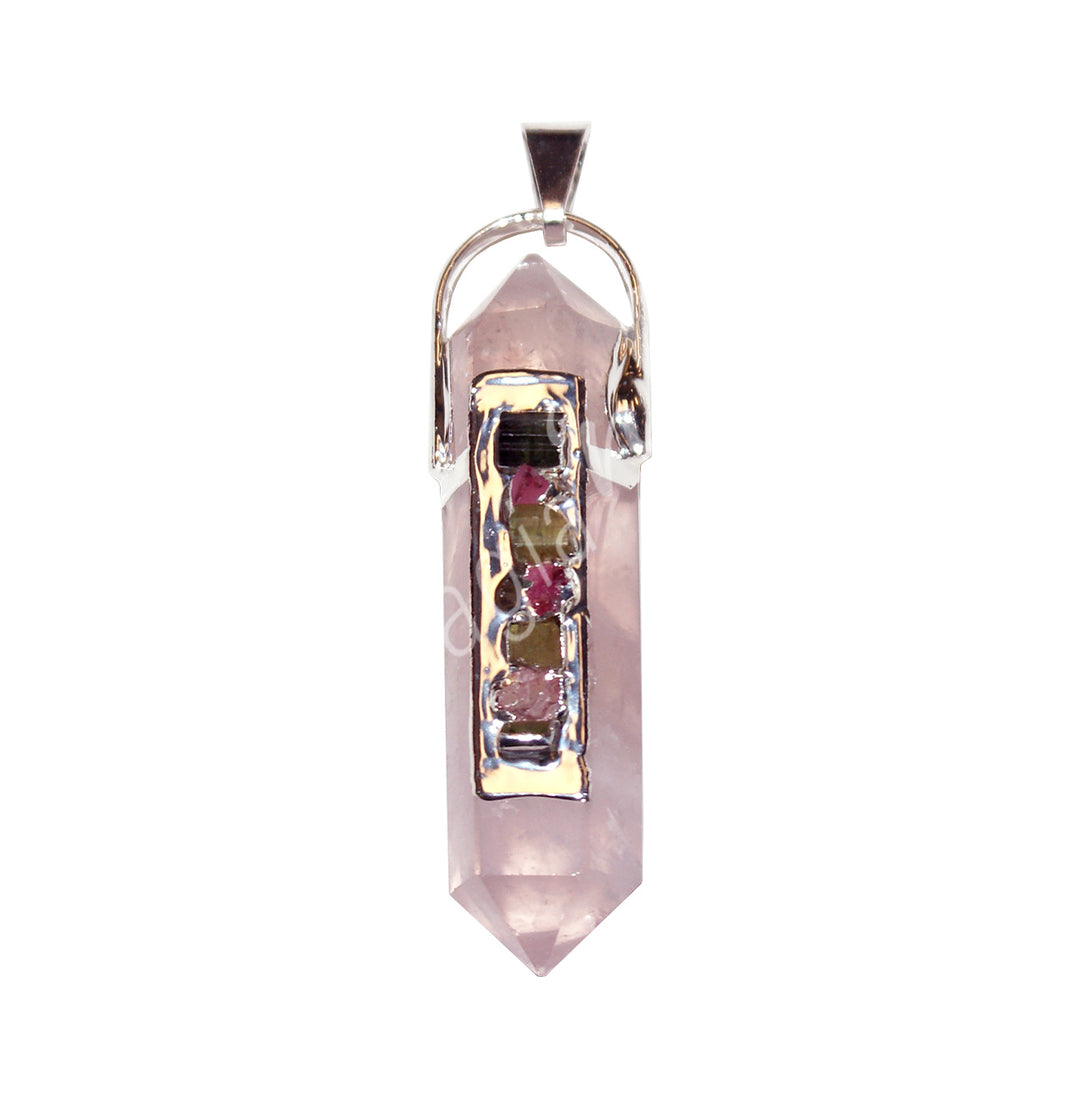 Pendant Point Double Terminated Rose Quartz & Faceted Tourmaline 2"