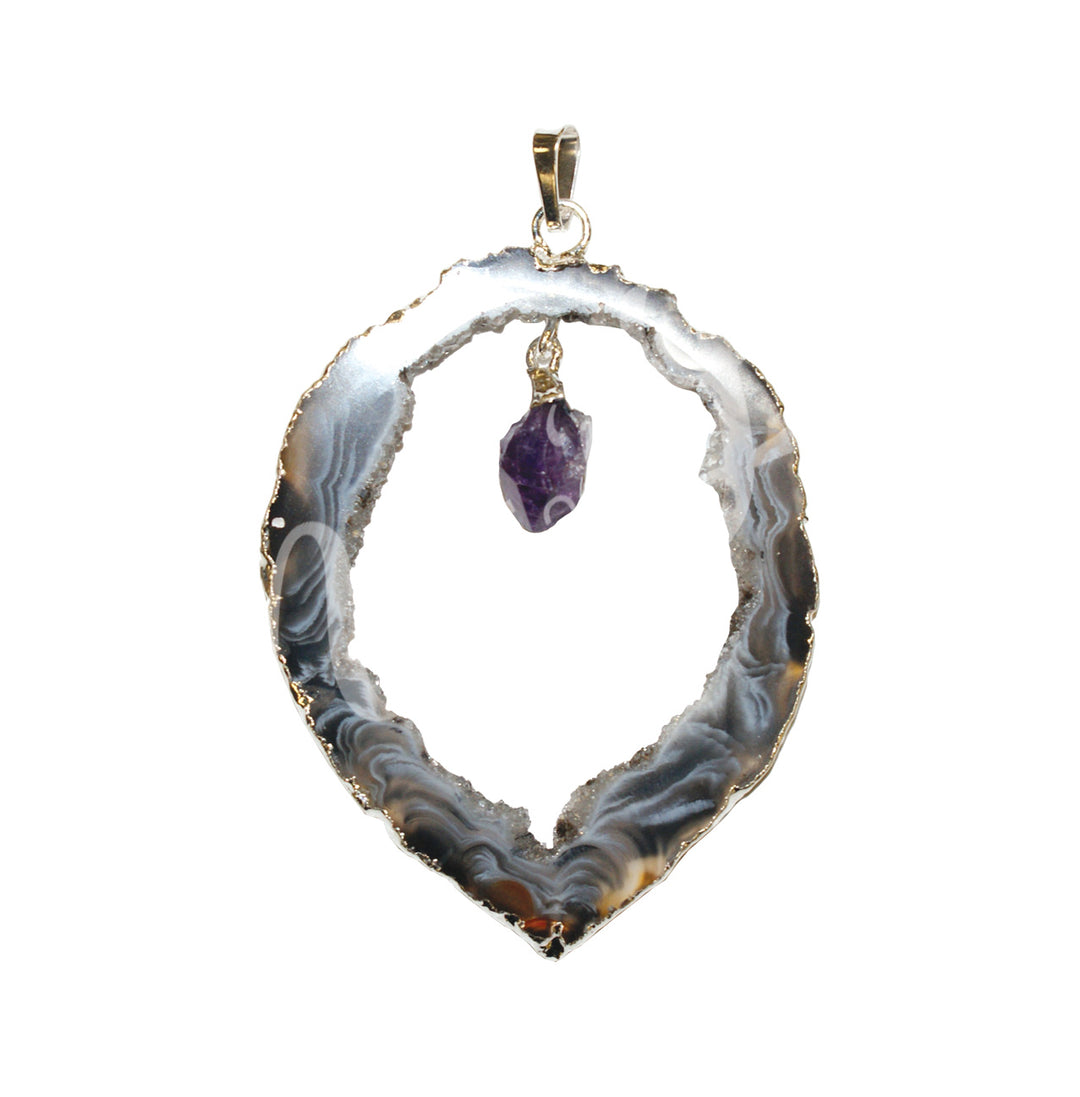 Pendant Slice Agate with Amethyst Hanging Point 1.5-2.5″