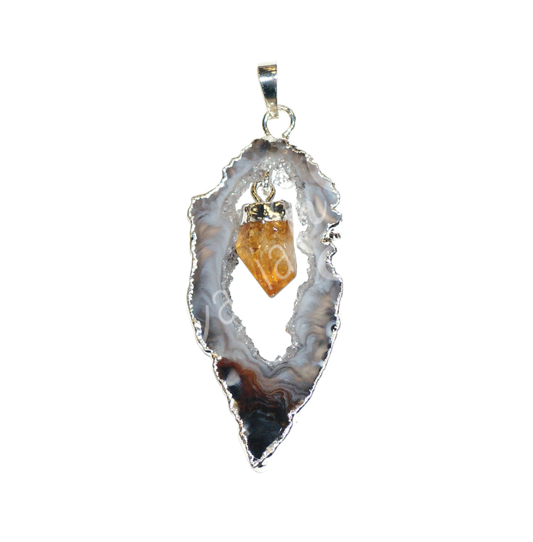 Pendant Slice Agate with Citrine Hanging Point 1.5-2.5″