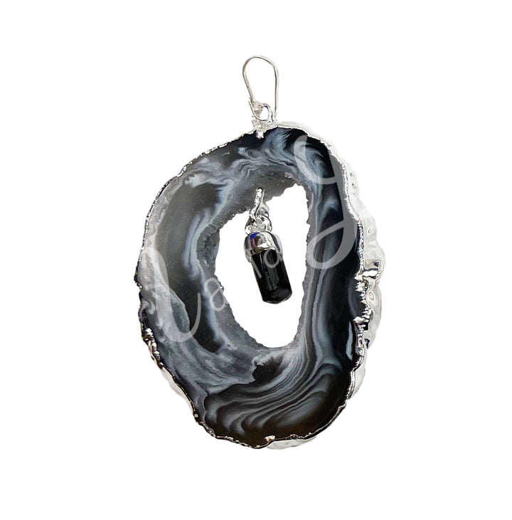 Colgante Rebanada de Ágata con Punta Colgante de Turmalina Negra 1,5-2,5″