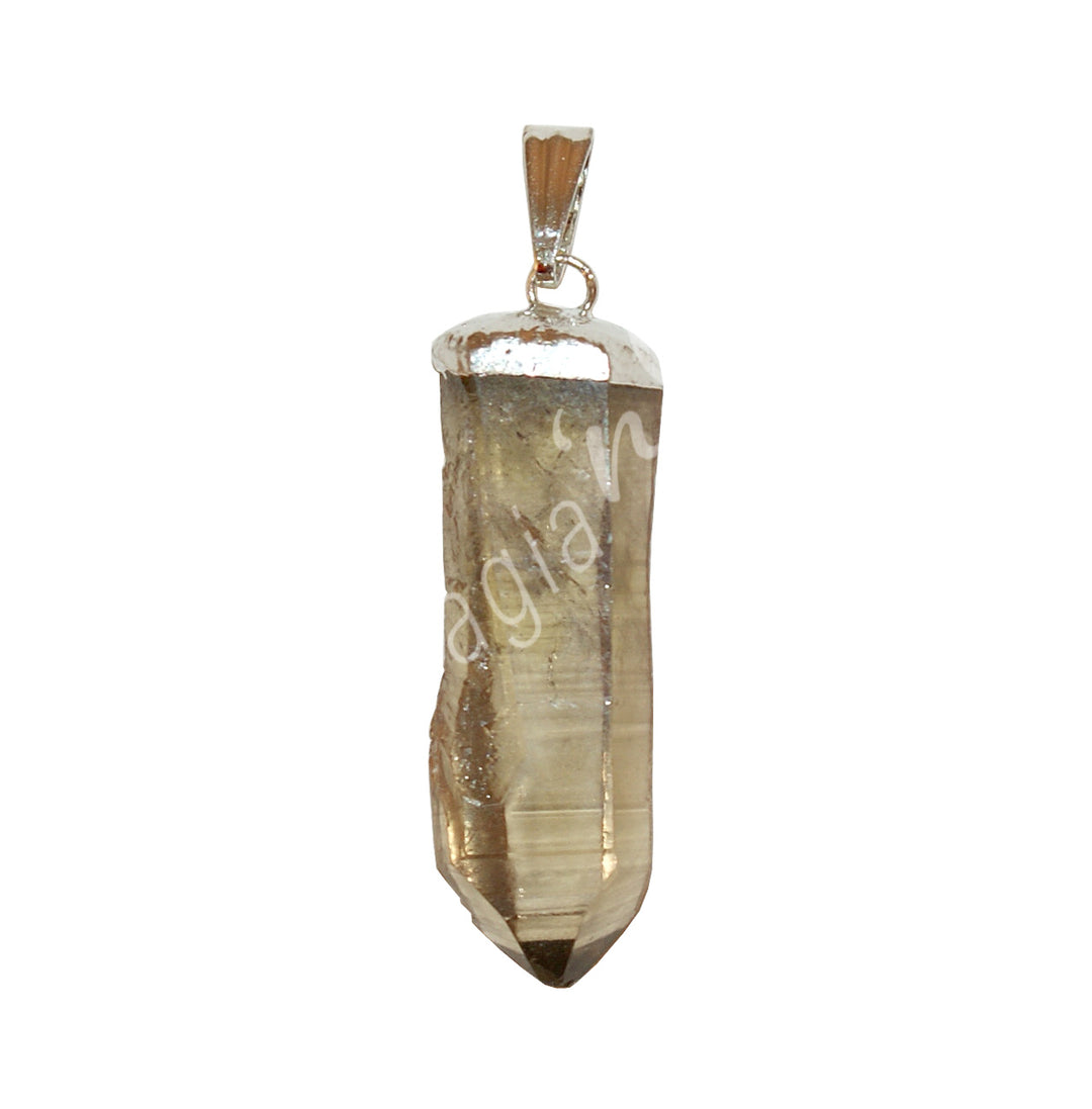 Pendant Point Rough Smoky Quartz with Cap 1.5″