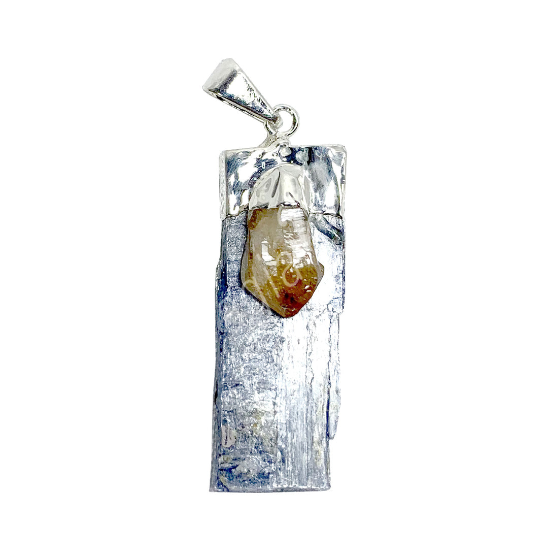 Pendant Kyanite & Citrine on Silver Plated Cap 1.5-2″