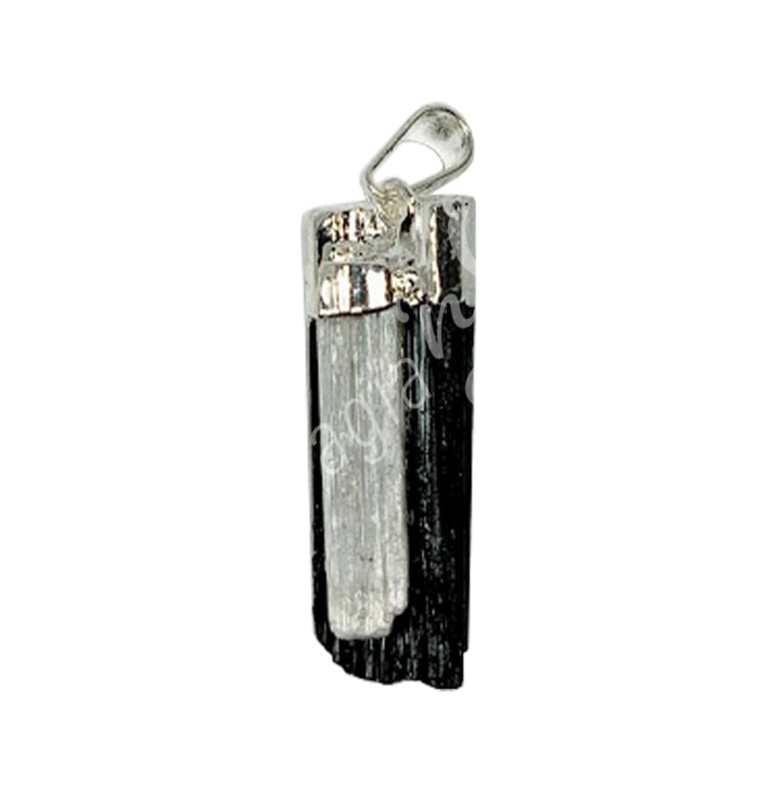 Colgante Turmalina Negra en Bruto con Acento Selenita 1.5″