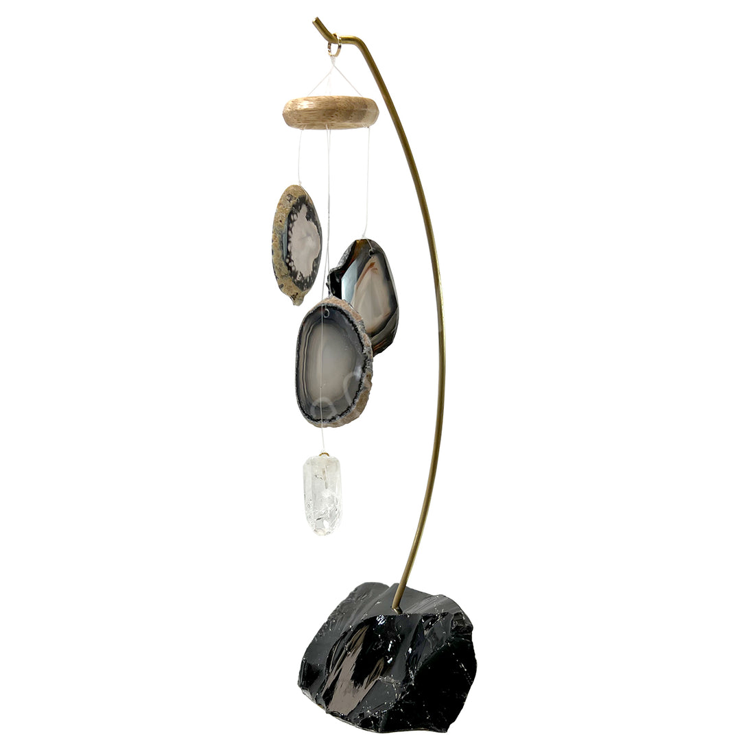 Table Chime Black Obsidian Base w Agate Slice