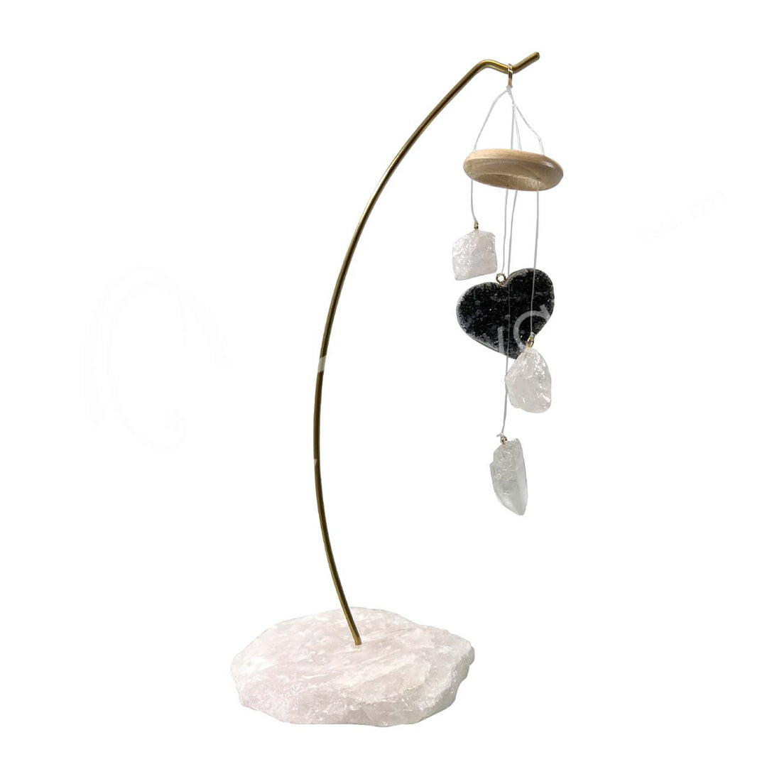 Table Chime Rose Quartz Base w Amethyst Hearts
