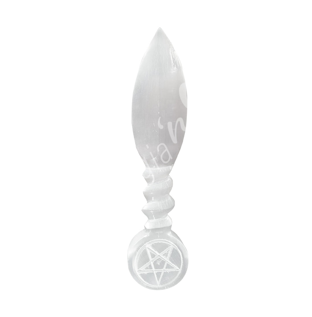 Athame Selenite Pentacle 9.5″