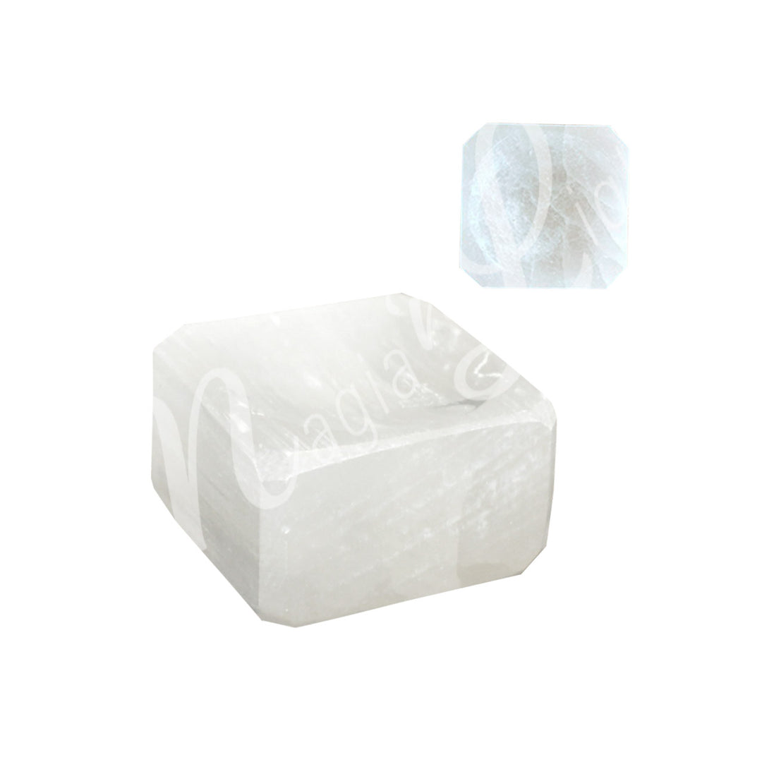 A selenite cube stand for sphere.