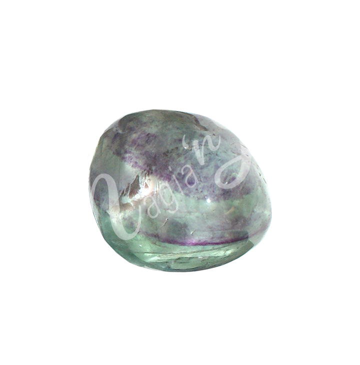 A polished purple and green tumbled stone.