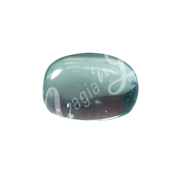 A polished blue transparent tumbled stone.