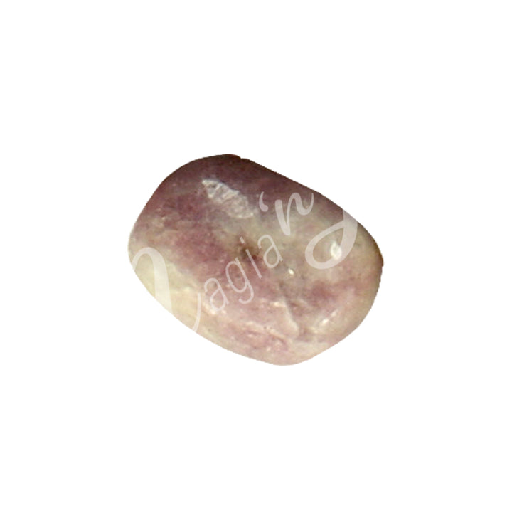 A polished purple and white tumbled stone.