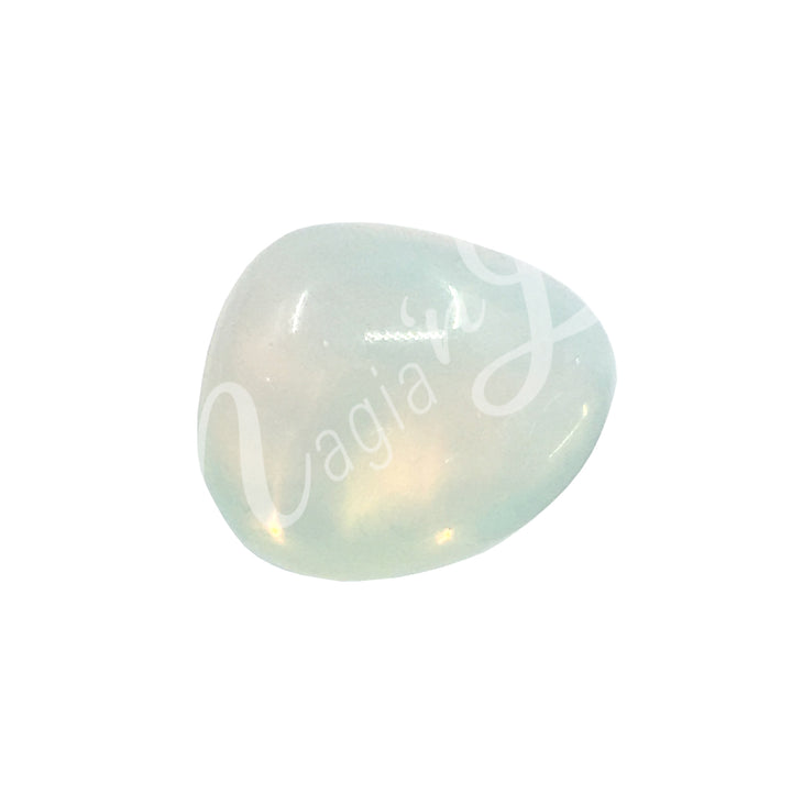 A polished white transparent tumbled stone.