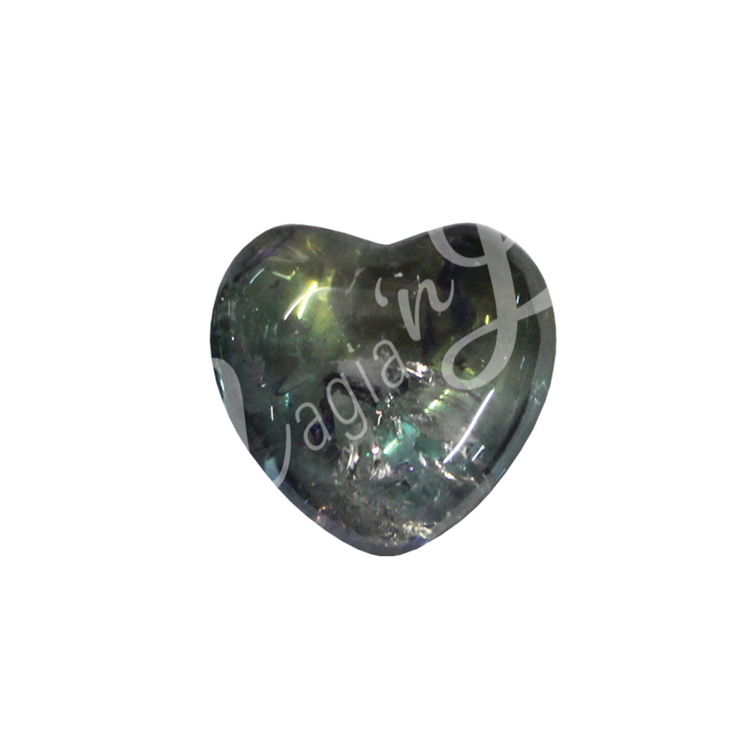 Heart-shaped black rainbow aura quartz.