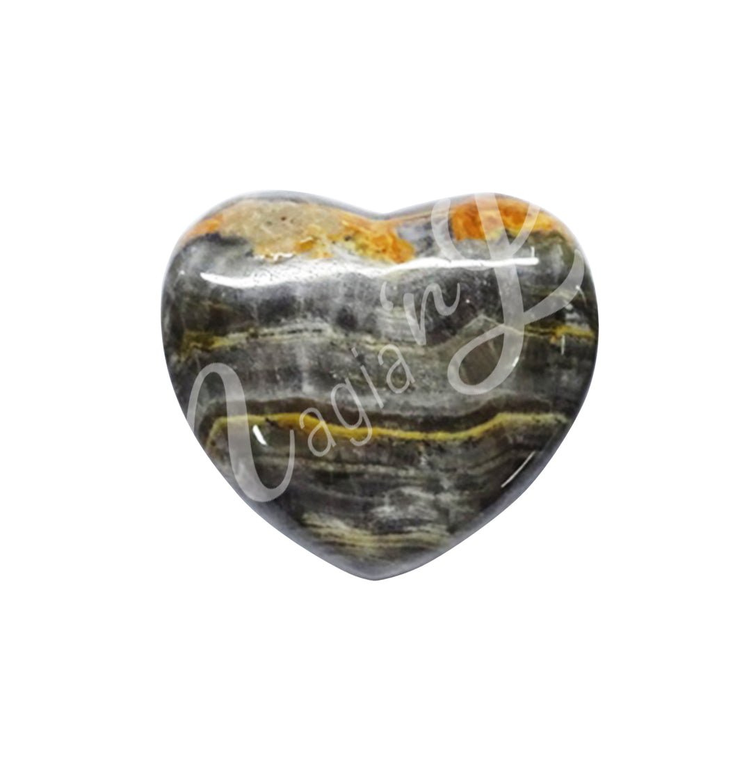 Heart-shaped puffed stripped onyx.