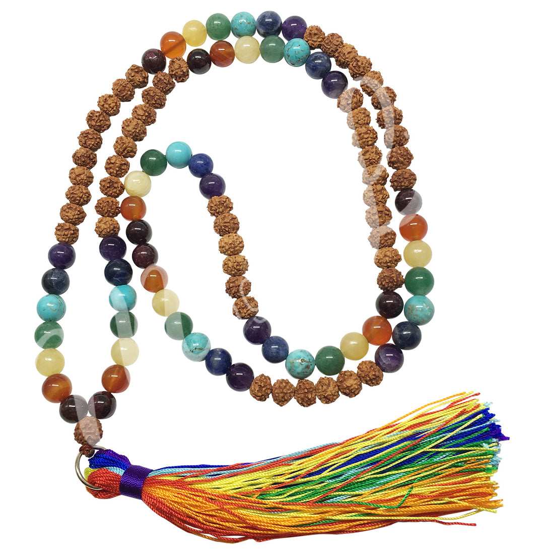 Japamala Rudraksha with Charkra Stones 33-37″L