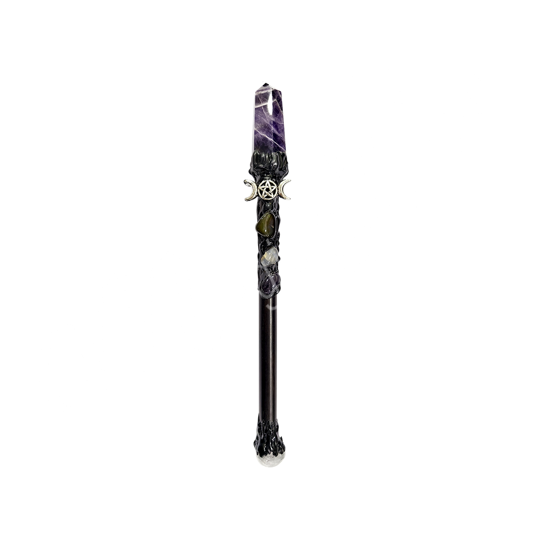 Magic Wand Amethyst w Triple Moon 10-10.5"L