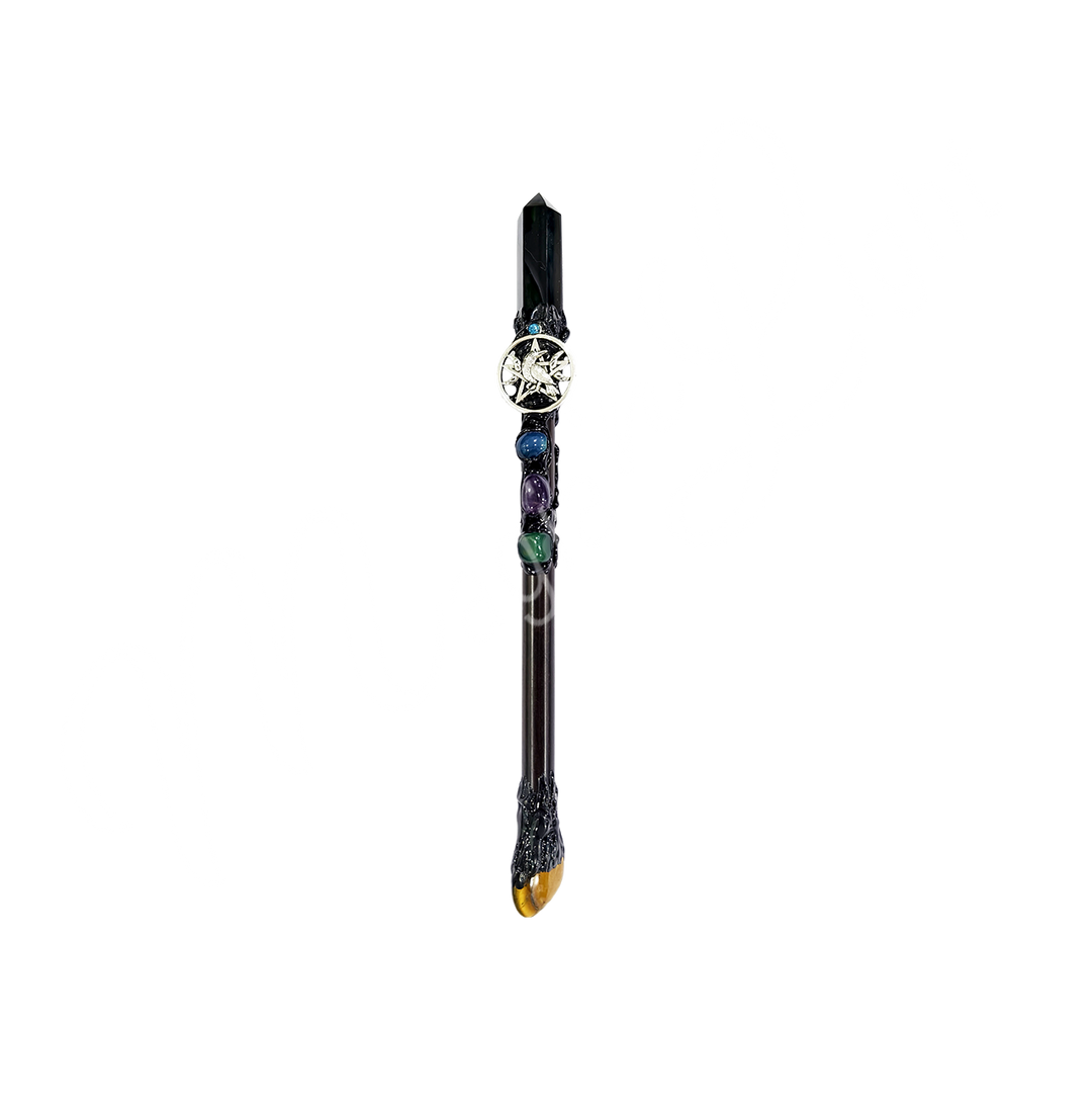 Magic Wand Black Obsidian w Raven 10-10.5"L