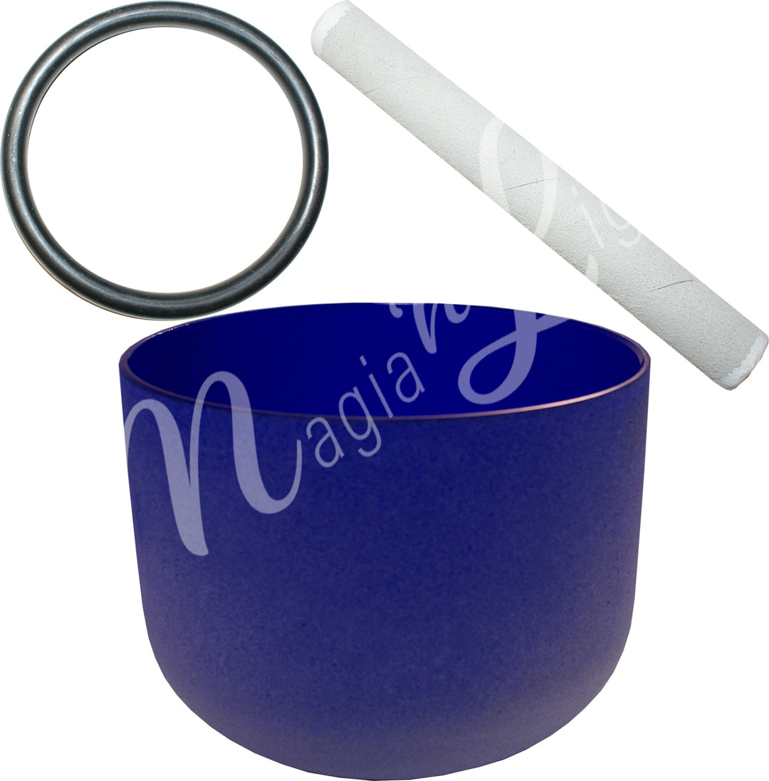 Singing Bowl Dark Blue Frosted Crystal 10"dia.