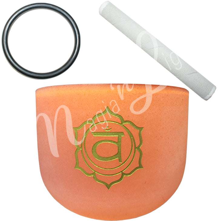 SINGING BOWL CRYSTAL TUNED D FROSTED ORANGE CHAKRA 10″DIA X 7.75-8″H